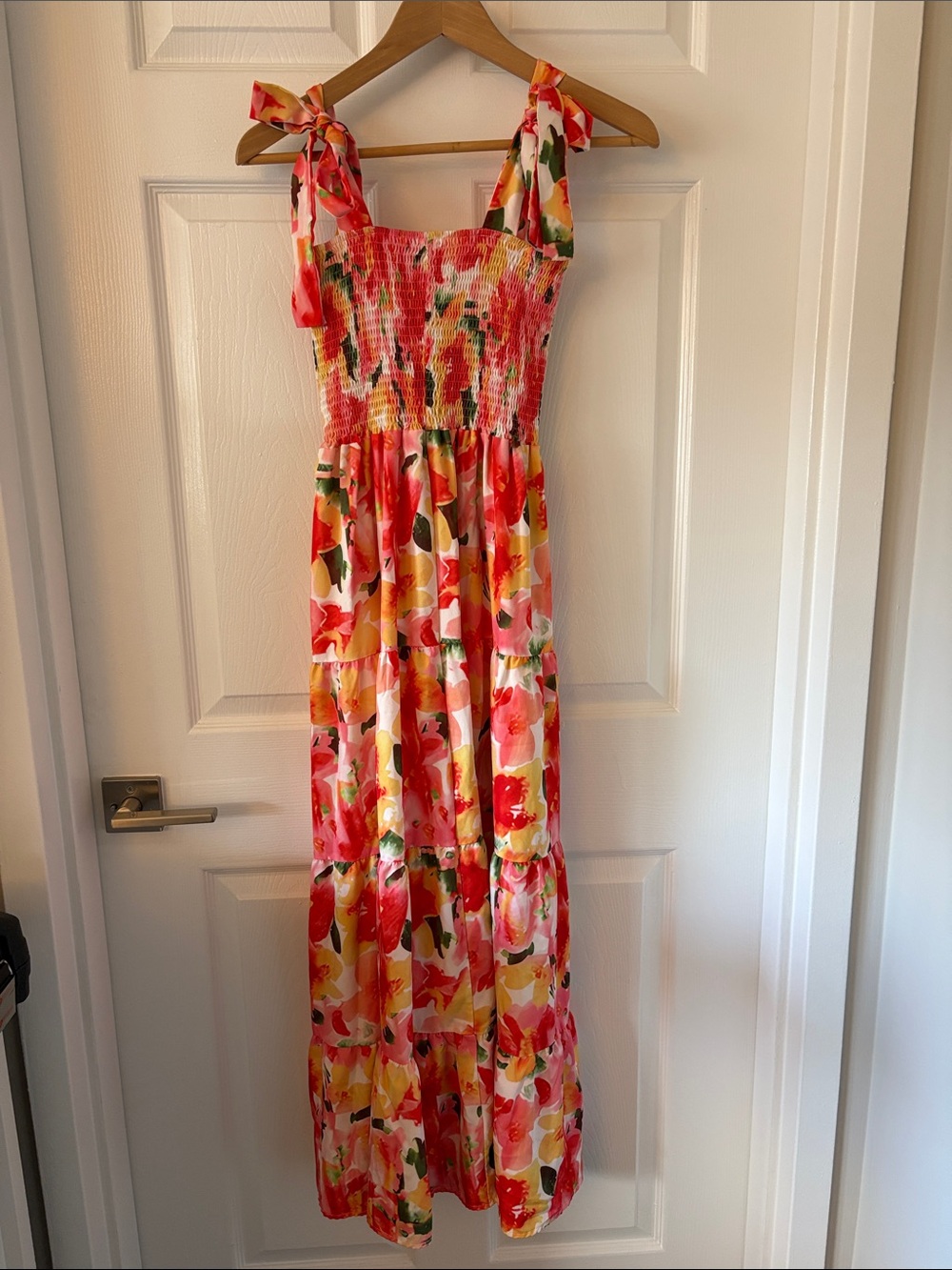 Amazon Floral Tie-Shoulder Maxi Dress - Pink, Yellow, Green
